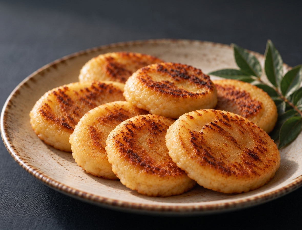 Golden Japanese imomochi potato cakes