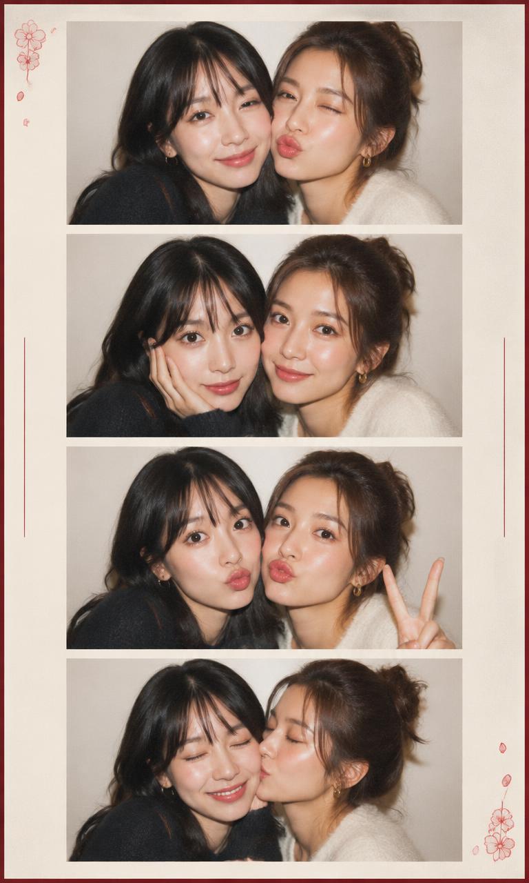 Sample purikura photo strip with four poses