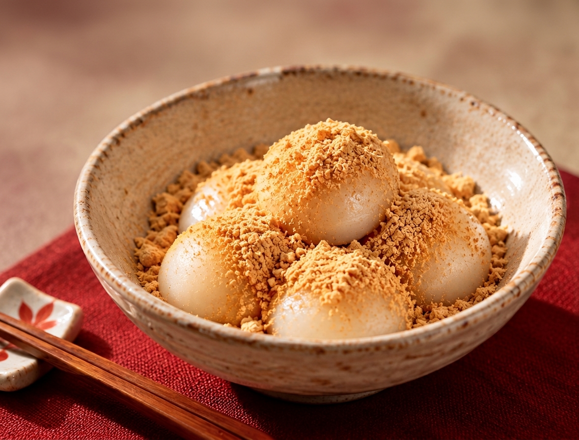 Kinako dango dusted with fragrant soybean powder